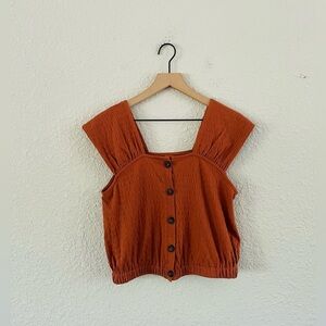 Madewell Crinkle Knit Burnt Orange Top